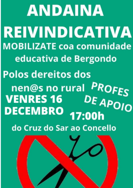 A comunidade educativa de Bergondo convoca para o 16 de decembro outra concentración pola falta de persoal no CPI Cruz do Sar
